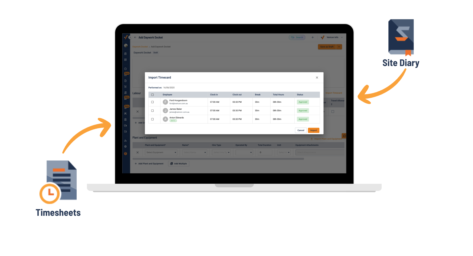 turn timesheet and site diaries to daywork docket